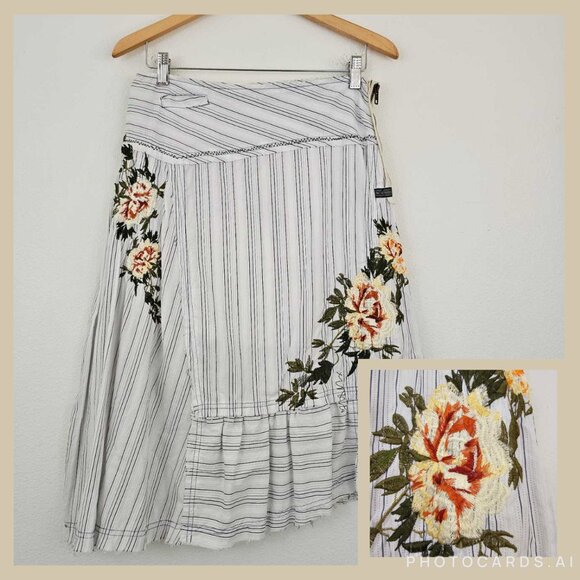 Workshop Clothes Dresses & Skirts - Workshop Sz M 10 Asymmetrical Hem Floral Skirt Embroidered Ruffles Boho Indi